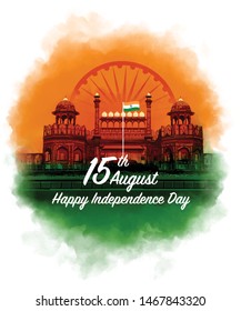 15th August Indian Independence Day Red Fort Watercolour Background - Vector