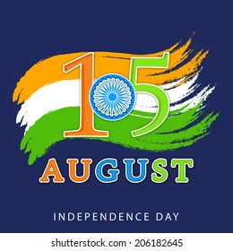 15th of August, Indian Independence Day celebrations concept with national flag colors on blue background. 