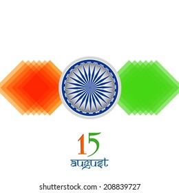 15th of August, Indian Independence Day celebrations concept with stylish asoka wheel and saffron and green arrows on white background. 
