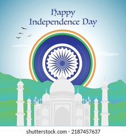 15th August Indian Independence Day banner template design with Indian flag, Ashoka Chakra. vector illustration .