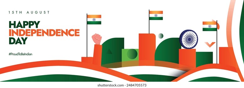 15th August Indian independence day celebration background. Independence day of India celebration cover banner, social media post with its flag, abstract art design in flag colours. India banner, post