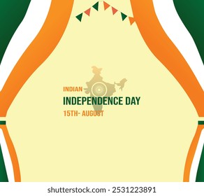 15Th August Indian Independence Day vector illustration background brochure template with Indian flag and silhouette of India monument. Ashoka chakra with Indian map. abstract vector illustration. 