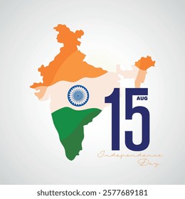 15th August Indian Independence Day banner template design with Indian Map. Typography vector illustration .