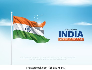 15th of August Indian Independence Day banner template design with Indian flag waving on blue sky. Vector illustration design.