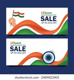 15th August Offer Banner Design with 50% Discount Tag-Indian Independence Day Sale Banner Design Template with 50% Discount