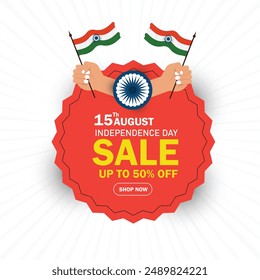 15th August Offer Banner Design with 50% Discount Tag-Indian Independence Day Sale Banner Design Template with 50% Discount