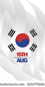 15th of August South Korea National Liberation Day poster and greeting card. Bold typography lettering message 15th of August on South Korea abstract flag background