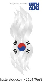 15th of August South Korea National Liberation Day poster and greeting card. Bold typography lettering message 15th of August. South Korea abstract flag isolated on white background