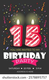 15th birthday invitation. Birthday invitation