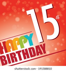 15th Birthday party invite/template design in bright and colourful retro style - Vector