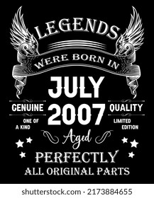 15th Birthday Vintage Legends Born In July 2007 15 Years Old