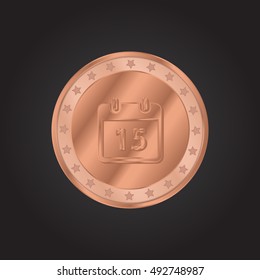 15th Calendar embossed realistic bronze coin precious Icon / Logo Design