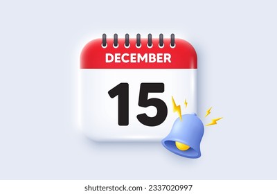 15th day of the month icon. Calendar date 3d icon. Event schedule date. Meeting appointment time. 15th day of December month. Calendar event reminder date. Vector