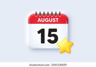 15th day of the month icon. Calendar date 3d icon. Event schedule date. Meeting appointment time. 15th day of August month. Calendar event reminder date. Vector