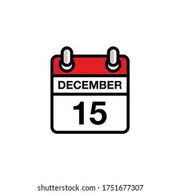 15th of December flat day of the month calendar icon. Date and time schedule concept. Vector illustration design