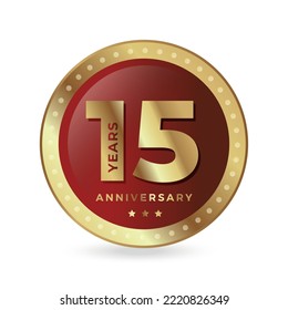 15th fifteenth anniversary Celebrating icon logo label Vector event gold color shield
