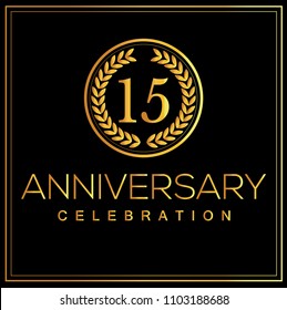 15th gold anniversary celebration logo with golden color vector design