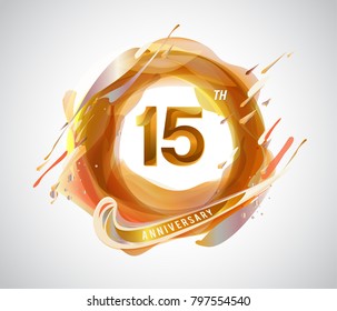 15th gold anniversary logo. abstract liquid color elements celebration background design