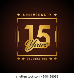 15th golden anniversary logo, laurel wreath isolated on black background, vector design