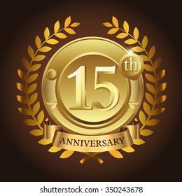 15th golden anniversary wreath ribbon logo