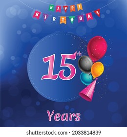 15th Happy Birthday celebration Invitation card design, Vector illustration design.
