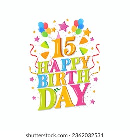 15th happy birthday logo with balloons, vector illustration design for birthday celebration, greeting card and invitation card.