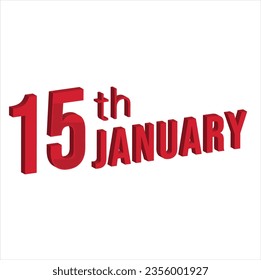 15th january , Daily calendar time and date schedule symbol. Modern design, 3d rendering. White background.