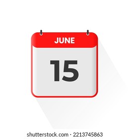 15th June calendar icon. June 15 calendar Date Month icon vector illustrator