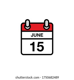15th of June flat day of the month calendar icon. Date and time schedule concept. Vector illustration design