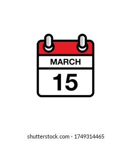 15th of March flat icon calendar date, time, day, month schedule. Vector illustration design