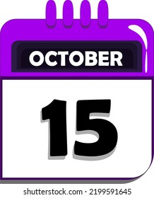 15th of october. calendar with date number fifteen, fifteenth day of october, month of october