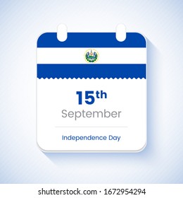 15th September, Independence day of El Salvador. Creative country independence day calendar concept vector illustration.