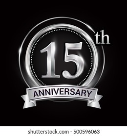 15th silver anniversary logo with ribbon and ring