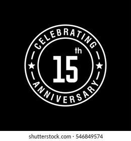 15th white anniversary logo, vector celebration design with circle on black background.
