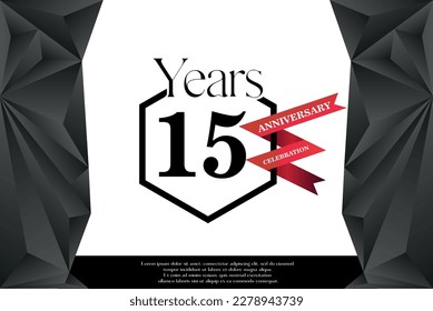 15th year anniversary celebration isolated logo design with red ribbon and luxury black frame vector template 