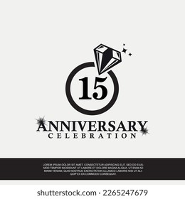 15th year anniversary celebration logo with black color wedding ring vector abstract illustration design