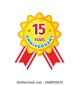 15th years anniversary badge with ribbons. Fifteen years logo emblem. Abstract poster design.