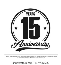 15th years anniversary celebration emblem logo label, black and white stamp isolated, vector illustration template design for celebration greeting card and invitation card