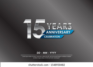 15th years anniversary celebration emblem. anniversary elegance silver logo isolated with blue ribbon, vector illustration template design for celebration greeting card and invitation card