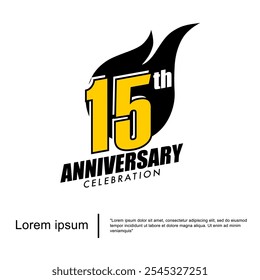 15th years anniversary celebration emblem. anniversary logo isolated with sparks - fireball on white background. vector illustration template design for web, flyers, poster, greeting card