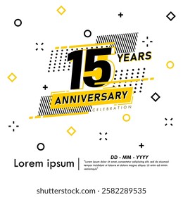 15th years anniversary celebration emblem. anniversary logo isolated with geometric badge on white background. vector illustration template design for web, flyers, poster, invitation card or greeting 