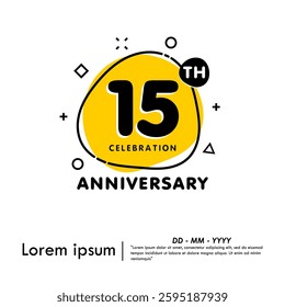 15th years anniversary celebration emblem. anniversary logo badge isolated with liquid organic shapes or irregular round blot form with doodle circle line on white background. vector illustration