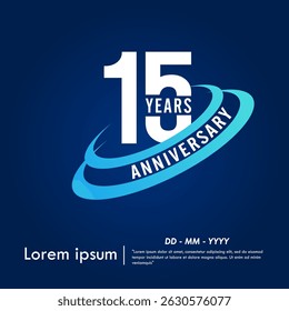 15th years anniversary celebration emblem. elegant anniversary logo isolated with blue oval ring on dark blue background. vector illustration template design for web, flyers, poster, greeting card