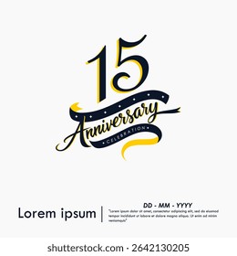 15th years anniversary celebration emblem. elegant anniversary logo isolated with ribbon on white background. vector illustration template design for web, flyers, poster, greeting card