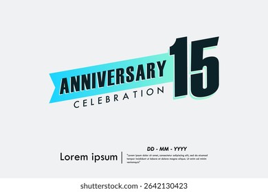 15th years anniversary celebration emblem. anniversary logo isolated with gradient blue ribbon on white background. vector illustration template design for web, flyers, poster, greeting card