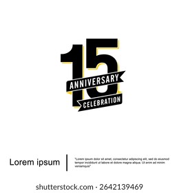 15th years anniversary celebration emblem. elegant anniversary logo isolated with ribbon on white background. vector illustration template design for web, flyers, poster, invitation and greeting card