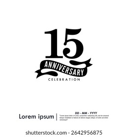 15th years anniversary celebration emblem. congratulations anniversary logo isolated with ribbon on white background. vector illustration template design for web, flyers, poster, greeting card