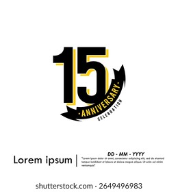 15th years anniversary celebration emblem. congratulations anniversary logo isolated with ribbon on white background. vector illustration template design for web, flyers, poster, greeting card
