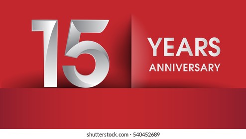 15th Years Anniversary celebration logo, flat design isolated on red background, vector elements for banner, invitation card and birthday party.