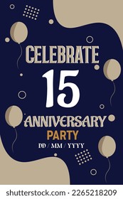 15th years anniversary design for greeting invitation with balloon elegant design template